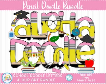 Doodle Pencil Alphabet: Teacher Bulletin Board Letters (PNG)