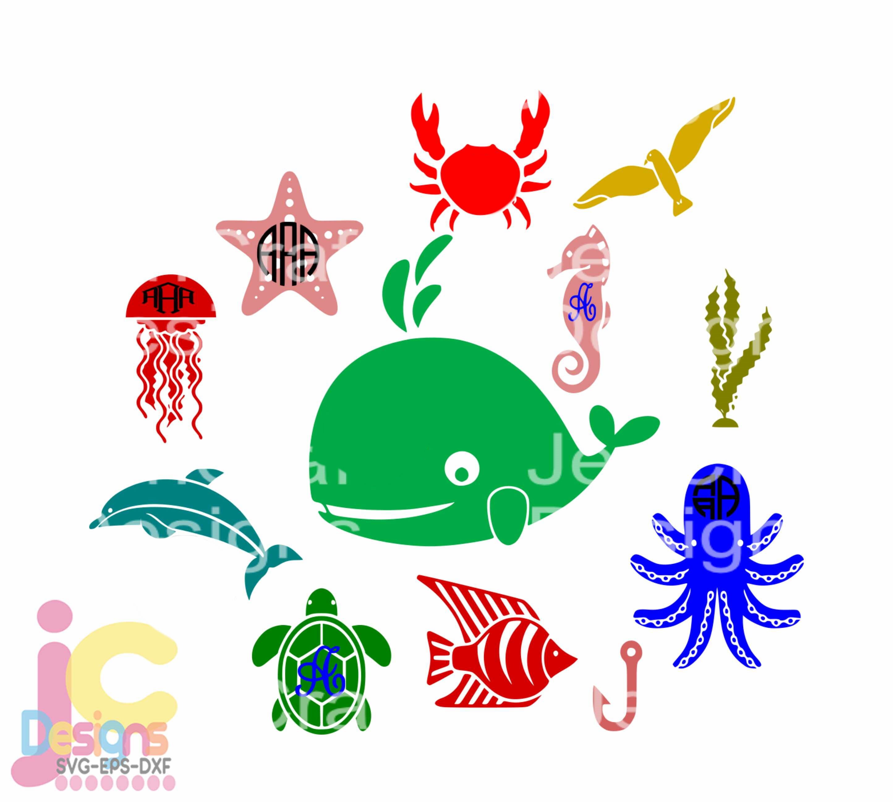Download Summer Svg Sea Life Animal Ocean Seashell Starfish Octopus Nautical Seahorse Kids Monogram Frame Svg Dxf Eps Png Cricut Silhouette