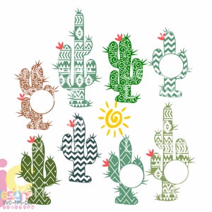 Kaktus svg Monogramm cinco de Mayo svg Wüstenkakteenrahmen, Western, Aztek, Monogrammschnittdatei, SVG, Eps, Dxf, Png geschnitten Datei Clipart
