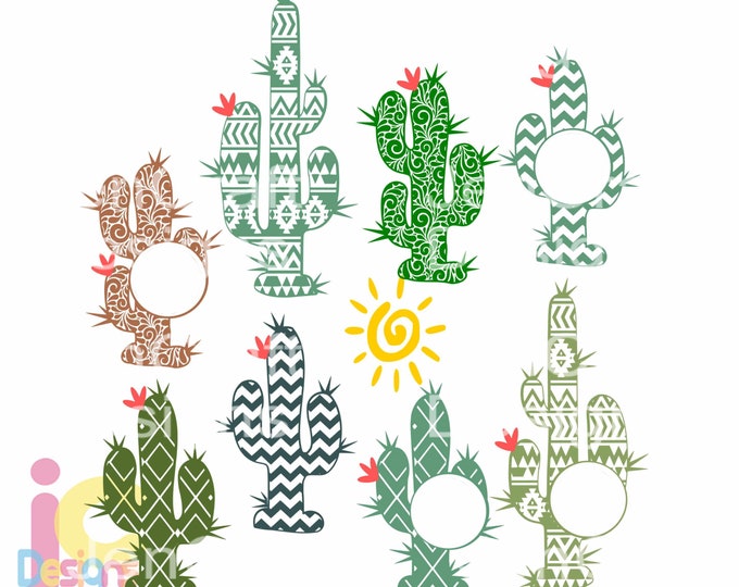 Cactus svg Monogram cinco de mayo svg Desert Cacti frame, Western, Aztec, monogram cut file, SVG, Eps, Dxf, Png Cut File Clipart