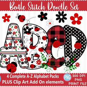 Coccinella alfabeto fascio Doodle lettere png sublimazione, simpatico pacchetto alfa coccinella, clip art digitale bug, scrapbook design coccinella clipart png