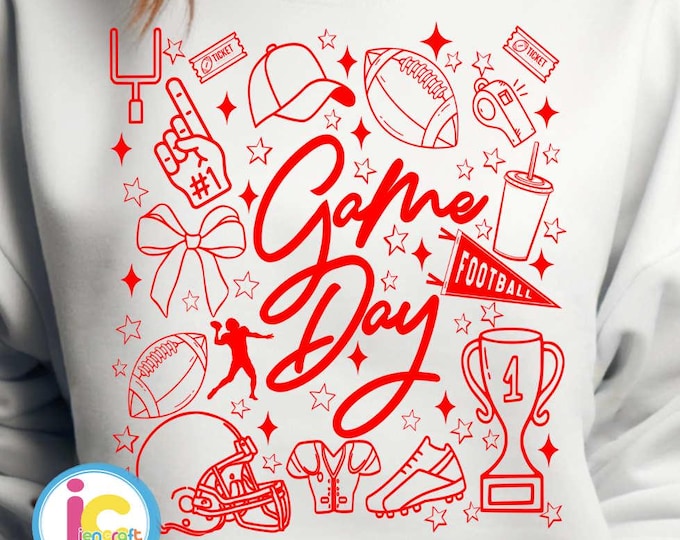 Game Day Png, Football Doodles Svg, Hand Drawn Doodle Design, Touchdown Season, Sport, Coquette, Transparent Background, Digital