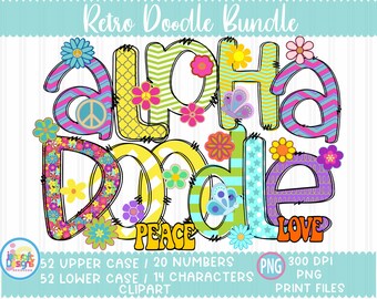 Retro Groovy Doodle Letters: Floral Alphabet PNG (Printable)