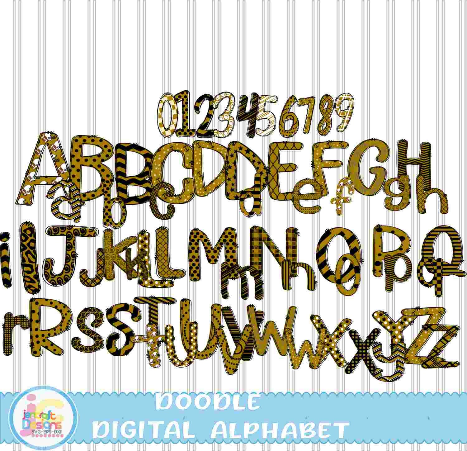 football doodle letters png black and gold hand drawn alpha pack clip art alphabet a z and numbers set sublimate design printable png font