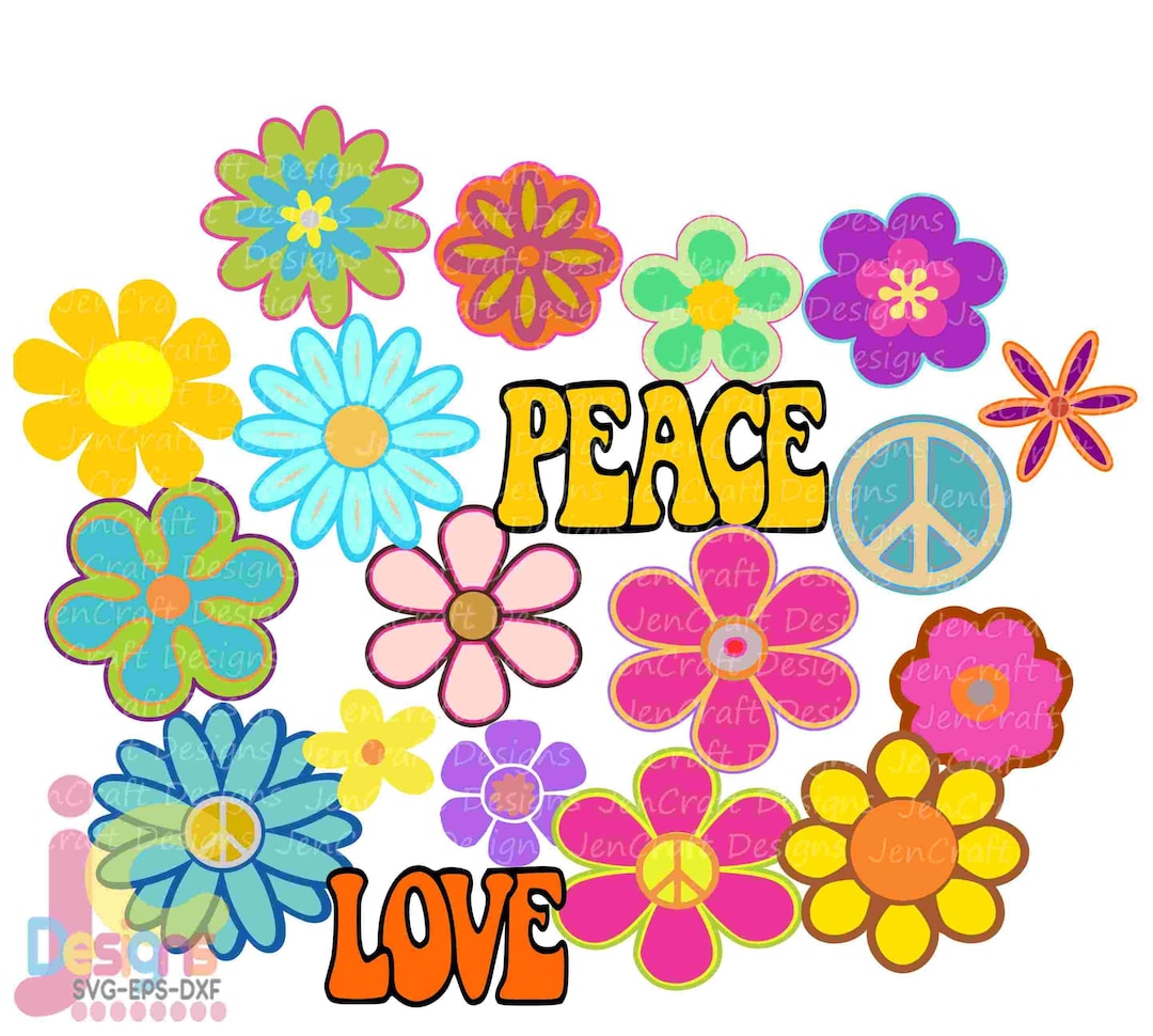 Retro Groovy Flower SVG, Peace Love Hippie Clipart (digital Files