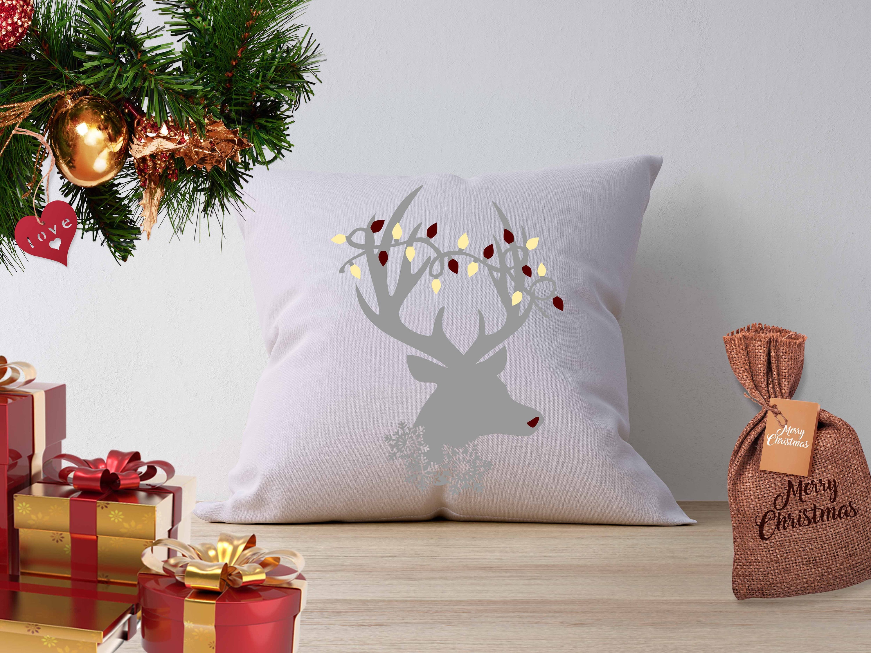 Download Christmas Svg Reindeer Svg Antlers Lights Snowflake Holidays Merry Svg Eps Dxf Png Silhouette Cricut Clip Art Graphics Vinyl PSD Mockup Templates