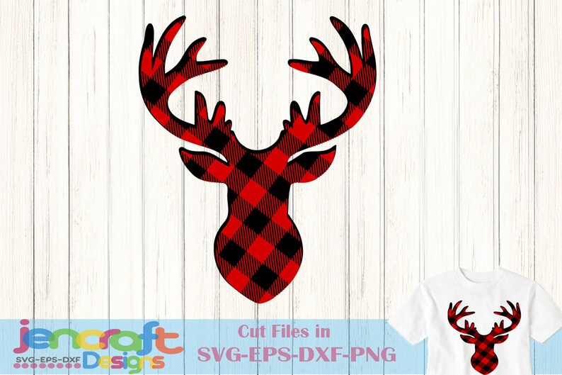 Buffalo Plaid Reindeer Christmas Svg Deer Antlers SVGEPS Png | Etsy