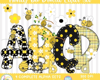 Honey Bee Doodle Letters: A-Z Alphabet PNG Set (Digital Download)