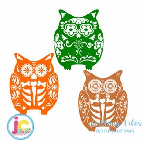 Owl Svg, Sugar Skull SVG File Day of the Dead SVG File Halloween Fall Cut File Set in Svg, eps, dxf and PNG Format for Cricut and Silhouette