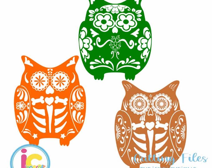 Owl Svg, Sugar Skull SVG File Day of the Dead SVG File Halloween Fall Cut File Set in Svg, eps, dxf and PNG Format for Cricut and Silhouette
