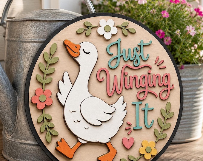 Just Winging It Goose SVG, Funny Goose Door Hanger File