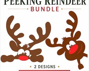 Christmas Reindeer Peeking SVG Bundle: Cricut, Silhouette (Digital Download)
