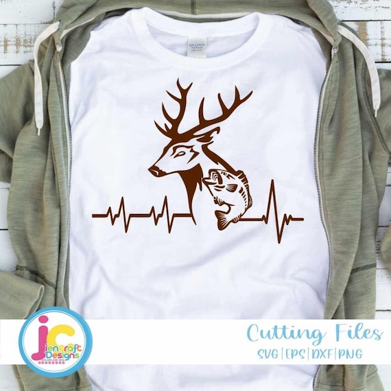 Deer Fish Heartbeat SVG: PNG shirt design for Men, Hunting Buck ClipArt (Digital Files)
