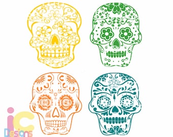 Sugar Skull SVG Cinco De Mayo svg Day of the Dead SVG Halloween Fiesta Set in Svg, eps, dxf and PNG Format for Cricut and Silhouette