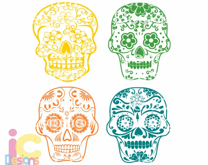 Sugar Skull SVG Cinco De Mayo svg Day of the Dead SVG Halloween Fiesta Set in Svg, eps, dxf and PNG Format for Cricut and Silhouette