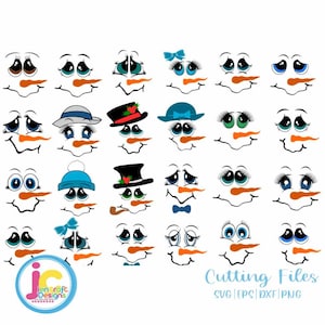 Schattige sneeuwpop svg, sneeuwmannen gezicht SVG dame en man gezichten jongen meisje, Christmas Snow Man digitale gesneden bestand Dxf, Eps, Png Instant Download