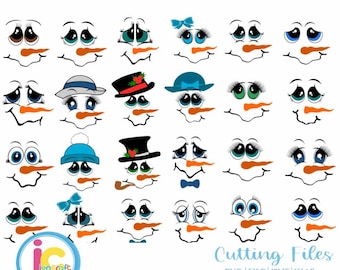 Cute Snowman svg, Snowmen face SVG lady & man faces boy Girl, Christmas Snow Man Digital cut file Dxf, Eps, Png Instant Download