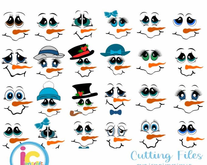 Cute Snowman svg, Snowmen face SVG lady & man faces boy Girl, Christmas Snow Man Digital cut file Dxf, Eps, Png Instant Download
