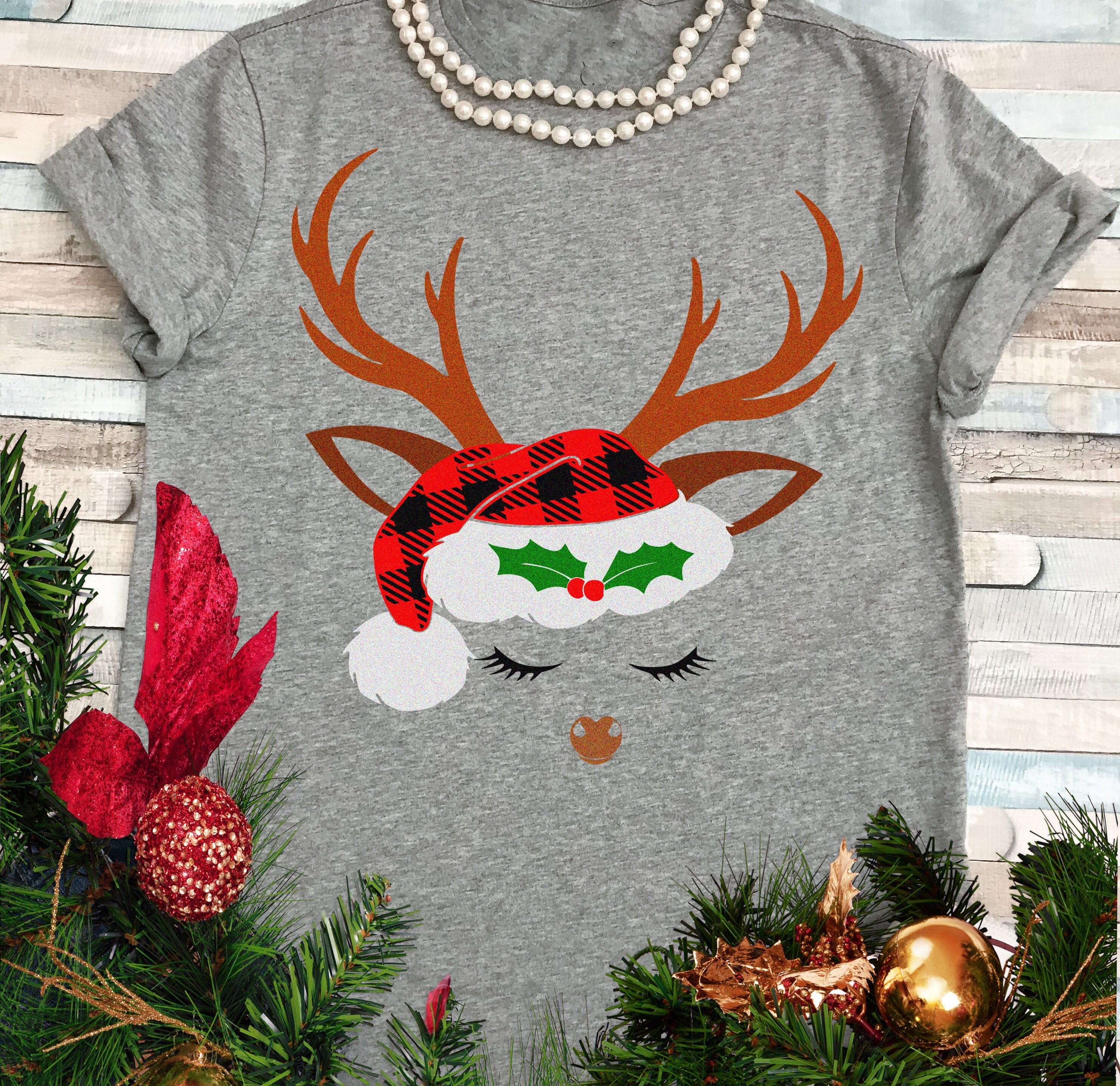Download Christmas Reindeer SVG, Santa Hat Deer Antlers Eyelash ...