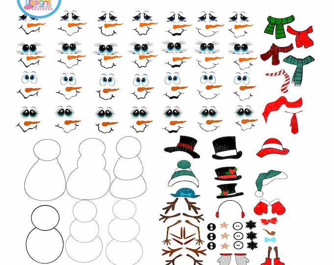 Snowman svg kit, Cute Build a Snowman Bundle SVG lady & man face boy Girl Christmas Snow Man Digital cut file Dxf Eps Png Instant Download