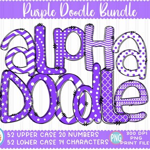 Doodle Alphabet png, Purple Sublimation letter alpha pack png Doodle font png Sublimation bundle Purple Dots Hand drawn print file