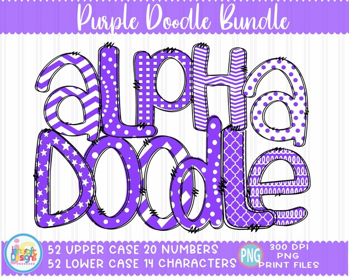 Doodle Alphabet png, Purple Sublimation letter alpha pack png Doodle font png Sublimation bundle Purple Dots Hand drawn print file