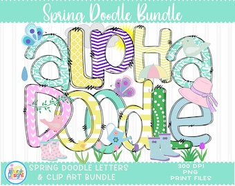 Spring Doodle Letters: Hand Drawn Alphabet PNG (Digital Download)