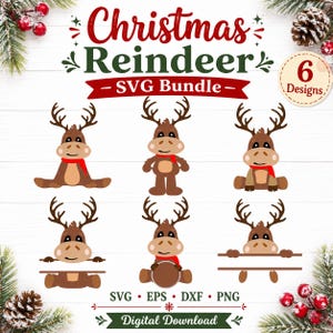 Pacote de arquivos SVG com monograma de rena, SVG de rena de Natal, arquivos Cricut para camisetas infantis de Natal