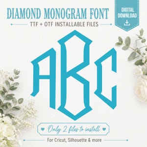 Diamond 3-Letter Monogram Font, TTF OTF fTrue Type format or Cricut and Silhouette