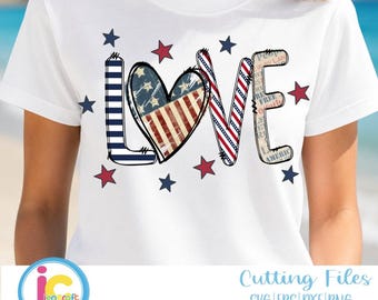 Patriotic LOVE Png: 4th of July Sublimation Design (Digital Download)