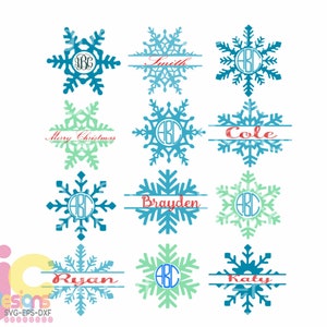 Snowflake SVG snow Flake Christmas svg Monogram Frames Svg Eps Png Dxf, digital download  Silhouette Cricut ClipArt Cut file sublimation