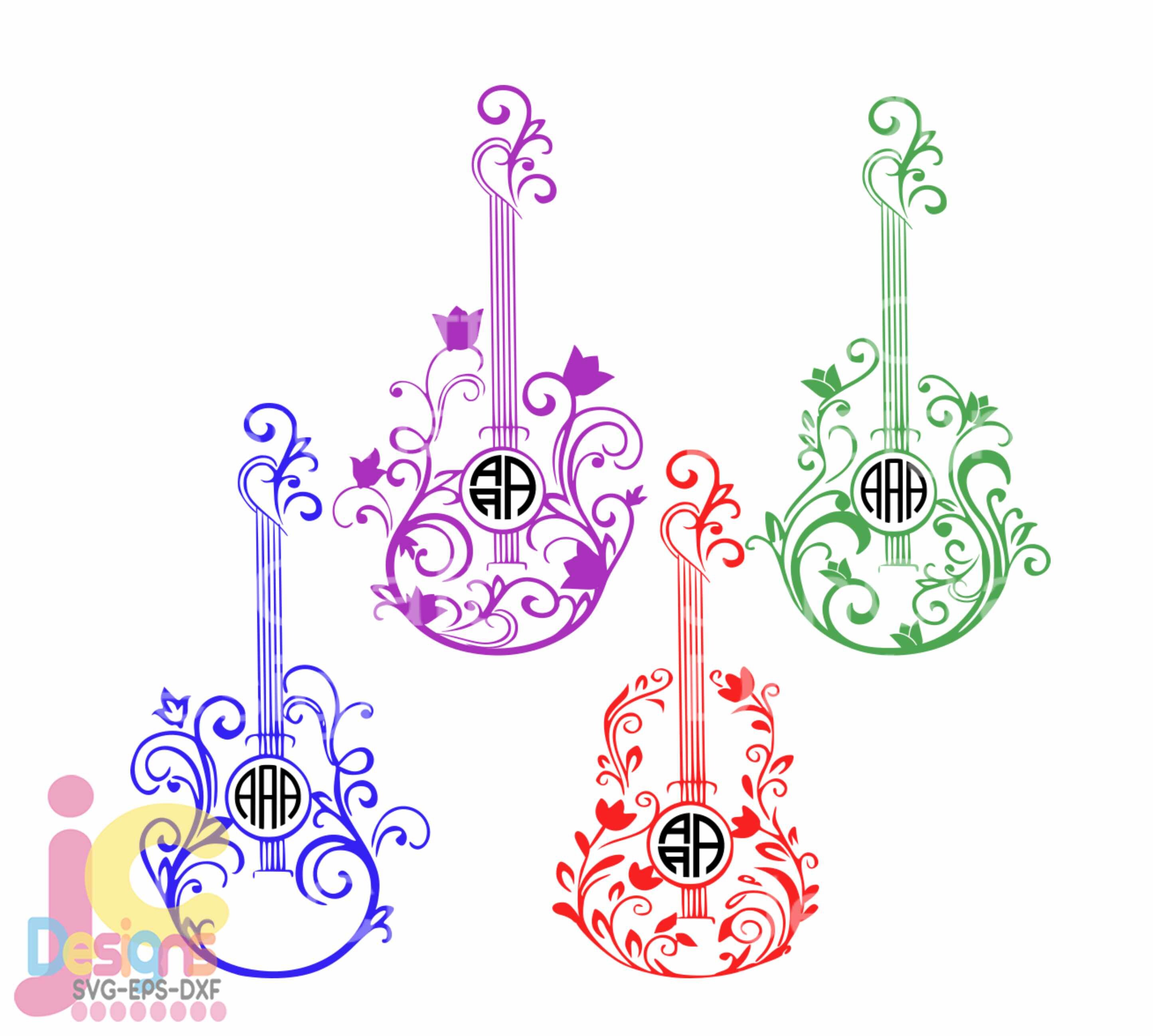 Download Floral Guitar SVG Music Monogram Frame, Boho Musical ...