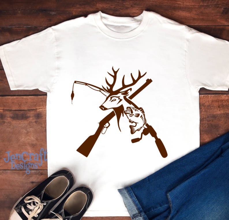 Download Deer and Fish riffle. Fishing pole SVG Hunting Svg Fishing ...