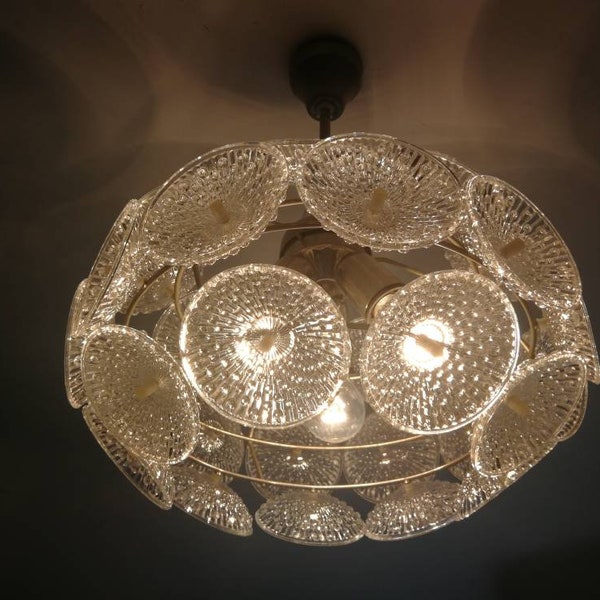 Vintage Soviet Crystal Glass Chandelier - Vintage Ceiling Pendant Lamp - Soviet Glass Chandelier - Mid Century Lighting