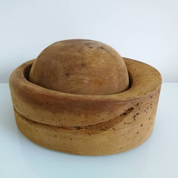 Wooden Hat Mold - Puzzle Block Hat - Woman Hat Form - Soviet Hatmakers Tool - Woman Hat Shape -Millinary Supply