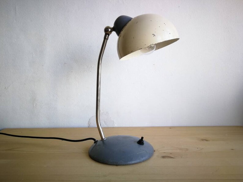 Vintage Lamp Blue Desk Bedside Table Lighting Mid Century