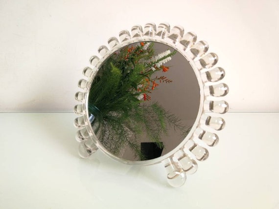 Vintage Round Table Mirror Crystal Glass Stand Round Table Mirror Crystal Glass