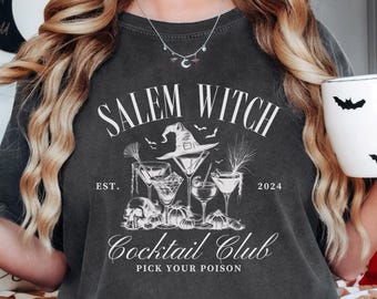 Salem Witch Cocktail Club Tee, Vintage Halloween Shirt, Spooky Cocktail Tee, Witchy Drinks Shirt, Halloween Social Club Tee