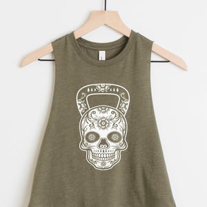 Kettlebell Skull Tank • Badass Gym Shirt for Women • Kettlebell Workout Top • Edgy Fitness Crop