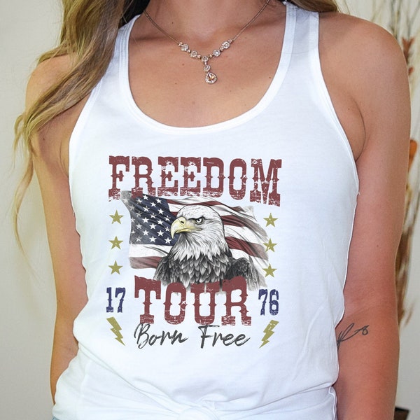 Vintage Freedom Tour 4th of July Tank Top, Patriotic American Eagle Shirt for Independence Day, USA Pride Shirt, Retro Red White & Blue Tank