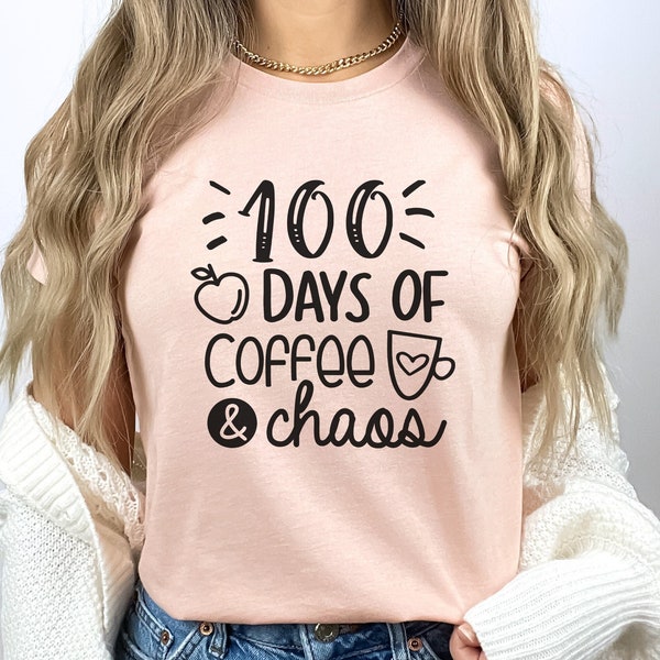 100 Tage Schule Shirt, Kaffee & Chaos lustiges Lehrer Shirt, 100