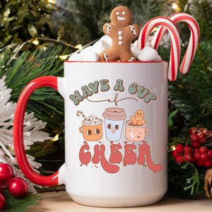 Christmas Coffee Mug - 'Have a Cup of Cheer' Retro Cartoon Characters - Holiday Gift for Coffee Lovers - Hot Cocoa Cup - XMas Kitchen Decor