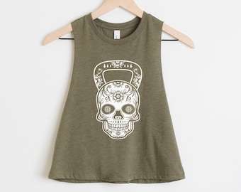 Kettlebell Skull women's workout tank | Workout shirts for women | Crossfit shirt | Gym crop | Skull shirt | Workout tops