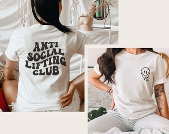 Anti Social Lifting Club Introvertiertes Gym Shirt, Retro Workout Shirt, lustige Gym Pump Abdeckung, Gewichtheben Shirt, Gymnastik Bekleidung, Fitness T-Shirt
