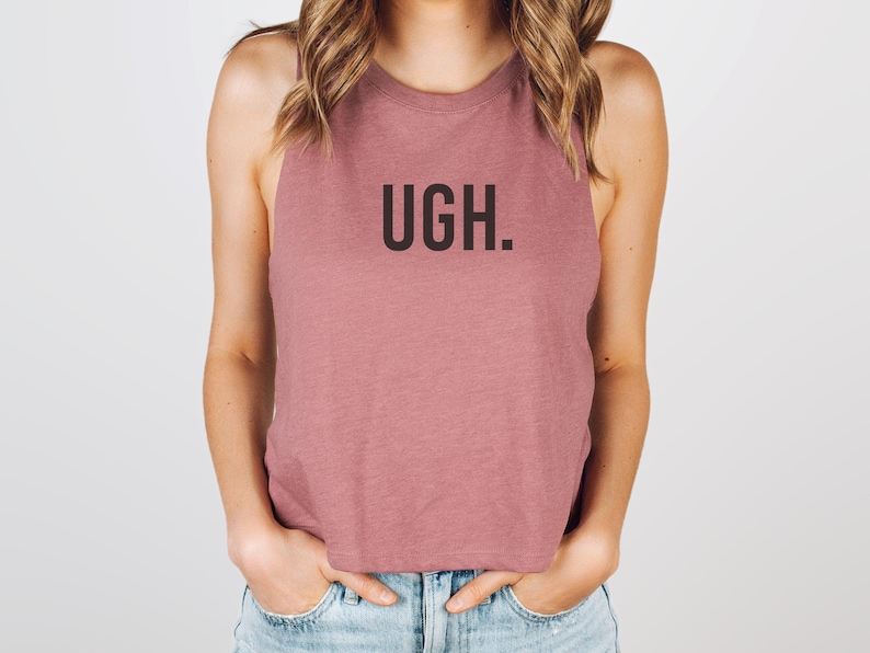 Regata cropped divertida para treino – Camiseta "Ugh" para academia feminina – Regata para levantamento de peso imagem 2