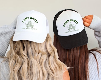 Camp Bachelorette Trucker Hat + Personalisierte Snapback + Benutzerdefinierte Braut Name Datum Ort + Partygeschenke & Geschenke