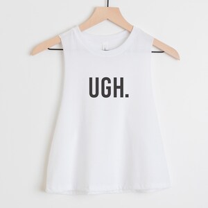 Regata cropped divertida para treino – Camiseta "Ugh" para academia feminina – Regata para levantamento de peso imagem 4