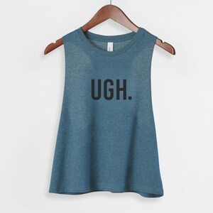 Regata cropped divertida para treino – Camiseta "Ugh" para academia feminina – Regata para levantamento de peso imagem 7