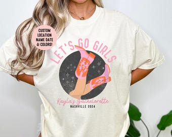 Let's Go Girls Bachelorette Shirt | Last Rodeo Hen Night Shirts | Custom Name & Location | Retro Rodeo Bride Tee | Cowgirl Theme Party Tee
