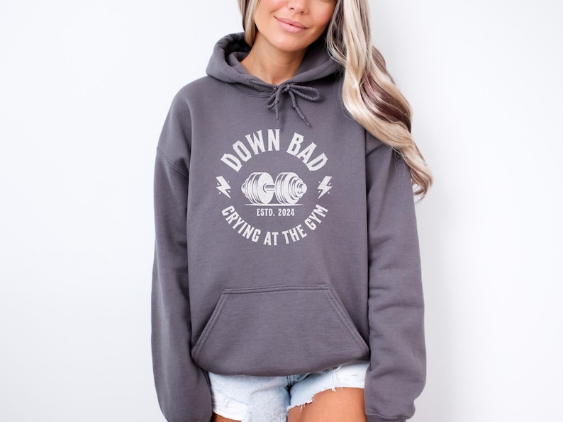 Down Bad Crying at the Gym Hoodie Fun Fitness Sweatshirt for Runners, Gym Lovers & Swiftie Fans